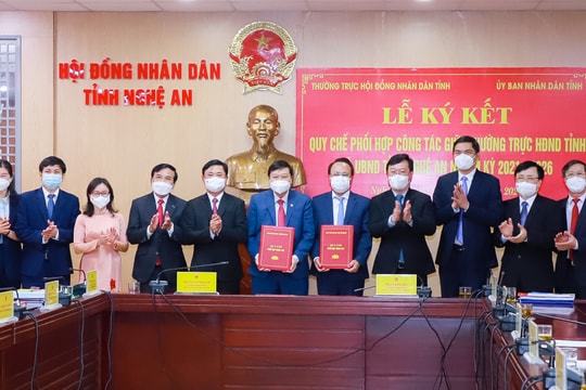 Thường trực HĐND và UBND tỉnh Nghệ An ký kết Quy chế phối hợp nhiệm kỳ 2021 - 2026