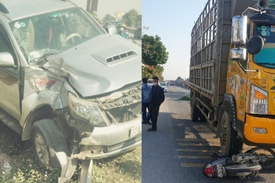 Tai nạn giao thông khiến xe máy bị cán nát, ô tô bị tàu hỏa đâm văng 