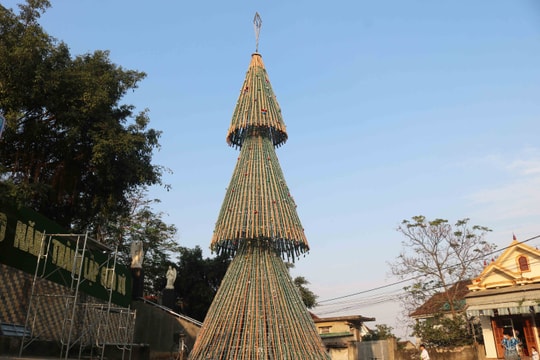 Chiêm ngưỡng cây thông, con thuyền làm từ tre nứa ở giáo xứ Vạn Lộc chào đón Giáng sinh