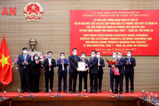 Dự án chế tạo các sản phẩm điện tử tại Nghệ An tăng vốn đầu tư lên 500 triệu USD