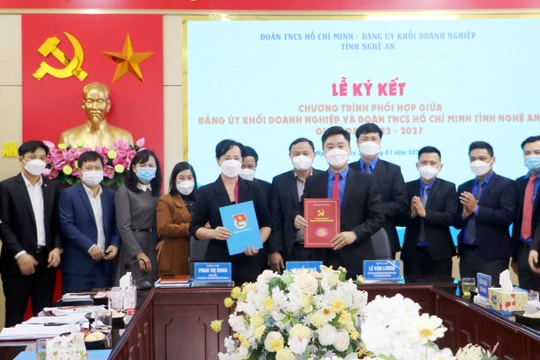 Ký kết chương trình phối hợp giữa Tỉnh đoàn và Đảng ủy Khối Doanh nghiệp tỉnh