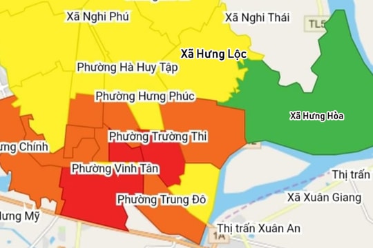 TP. Vinh công bố cấp độ dịch mới: 3 phường vùng đỏ, chỉ còn 1 xã vùng xanh