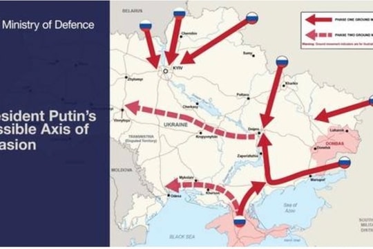 Bộ Quốc phòng Anh công bố 'bản đồ tấn công Ukraina' của Nga