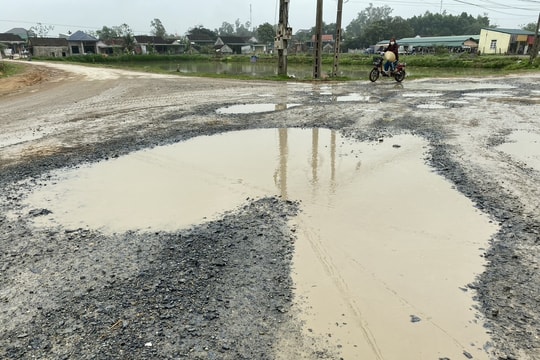 Tỉnh lộ 533 biến thành 'ao' sau mưa ở Đô Lương