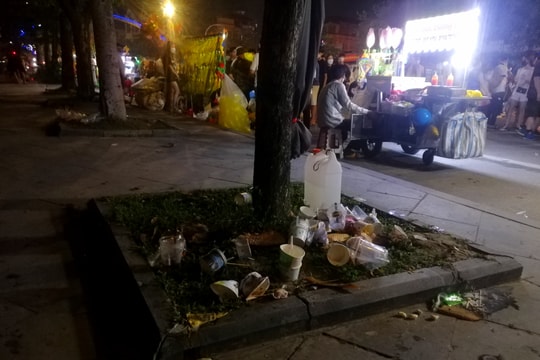 Rác thải xả bừa bãi trên phố đi bộ thành Vinh 