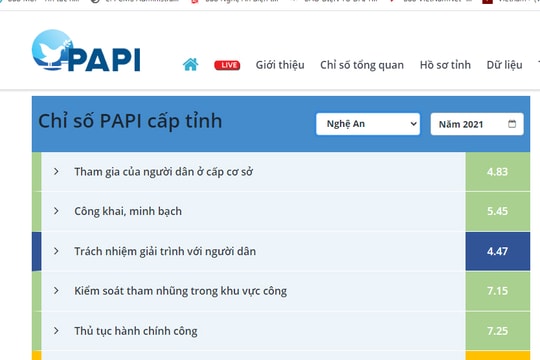 Công bố chỉ số PAPI 2021: Nghệ An thuộc tốp các tỉnh, thành phố đạt chỉ số cao nhất