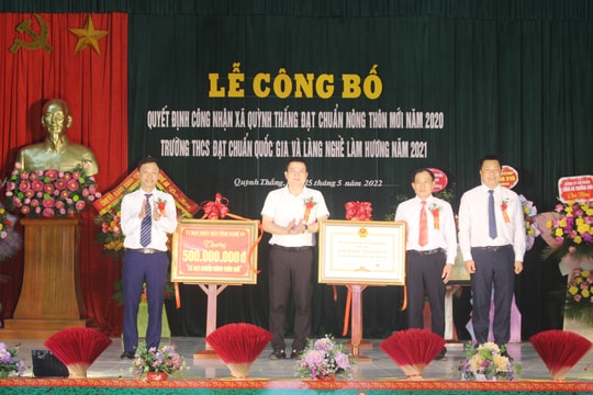 Xã Quỳnh Thắng (Quỳnh Lưu) đón Bằng công nhận xã nông thôn mới