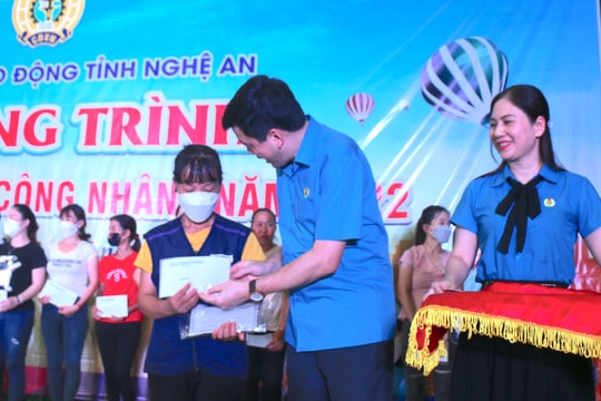 Liên đoàn Lao động tỉnh trao quà cho hơn 250 công nhân, lao động ở trọ