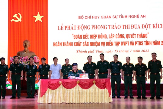 Bộ Chỉ huy Quân sự tỉnh phát động phong trào thi đua đột kích thực hiện thắng lợi nhiệm vụ diễn tập