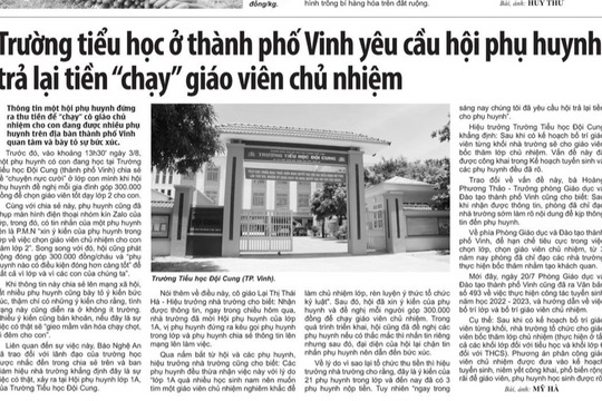 UBND TP Vinh xử lý thông tin 'chạy' giáo viên chủ nhiệm' do Báo Nghệ An phản ánh