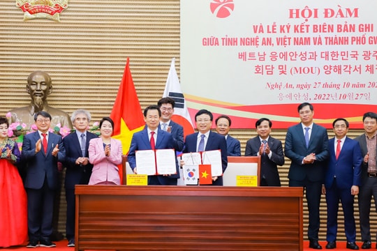 Tỉnh Nghệ An và thành phố Gwangju (Hàn Quốc) ký kết biên bản ghi nhớ