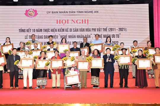 Nghệ An vinh danh 26 'Nghệ nhân Nhân dân', 'Nghệ nhân Ưu tú' trong lĩnh vực di sản văn hóa phi vật thể