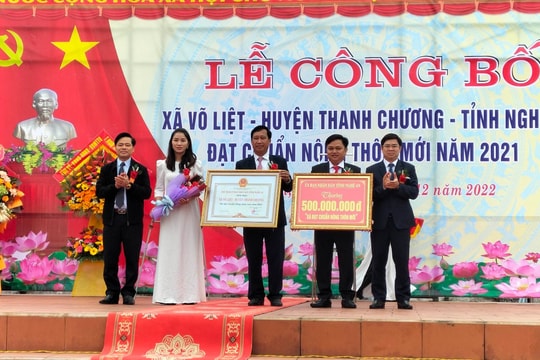 Xã Võ Liệt (Thanh Chương) đón bằng đạt chuẩn Nông thôn mới