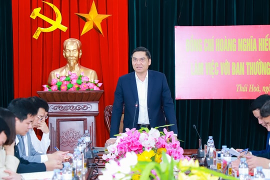 Phó Bí thư Tỉnh ủy Hoàng Nghĩa Hiếu làm việc với Ban Thường vụ Thị ủy Thái Hòa