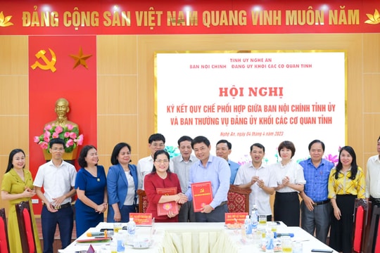 Ký kết Quy chế phối hợp giữa Ban Nội chính Tỉnh ủy với Đảng ủy Khối Các cơ quan tỉnh