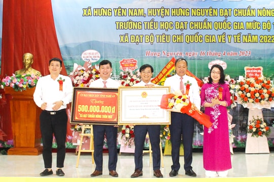 Xã Hưng Yên Nam (Hưng Nguyên) đón Bằng công nhận Xã đạt chuẩn nông thôn mới