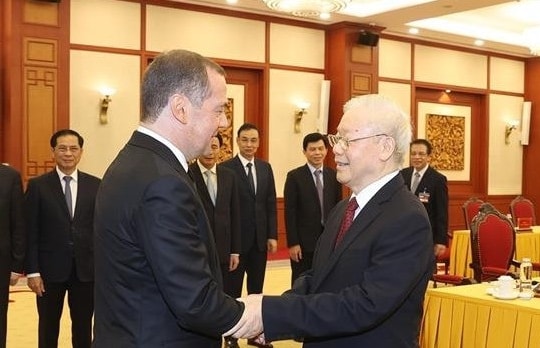 Tổng Bí thư Nguyễn Phú Trọng hội đàm với Chủ tịch Đảng Nước Nga Thống nhất Dmitry Medvedev