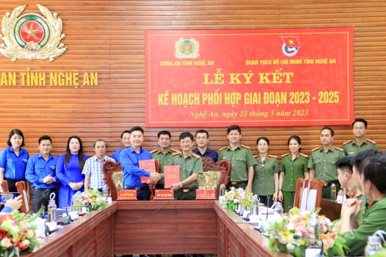 Công an Nghệ An và Tỉnh đoàn Nghệ An ký kết kế hoạch phối hợp giai đoạn 2023 - 2025
