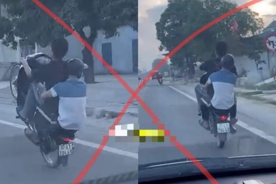 Nam thanh niên điều khiển xe máy bốc đầu trên Quốc lộ 1A