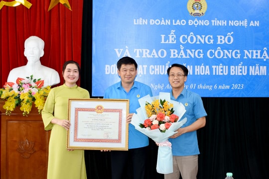 Liên đoàn Lao động tỉnh đón nhận danh hiệu ‘Cơ quan, đơn vị đạt chuẩn văn hóa tiêu biểu’