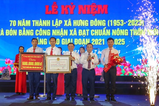 Xã Hưng Đông (TP Vinh) kỷ niệm 70 năm thành lập, đón bằng công nhận xã đạt chuẩn Nông thôn mới nâng cao