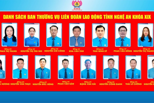 Danh sách Ban Thường vụ Liên đoàn Lao động tỉnh Nghệ An nhiệm kỳ 2023-2028 