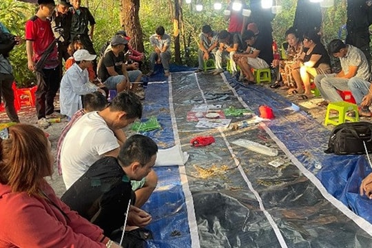 Phá sòng xóc đĩa trong rừng, tạm giữ 17 đối tượng