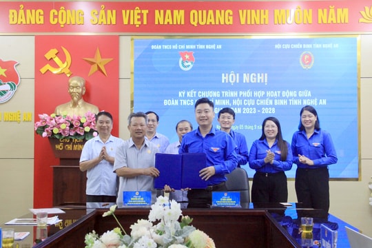 Hội Cựu Chiến binh - Tỉnh đoàn Nghệ An ký kết Chương trình phối hợp hoạt động giai đoạn 2023-2028