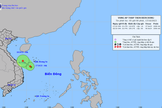 Vùng áp thấp có khả năng mạnh lên thành áp thấp nhiệt đới trong 24h tới