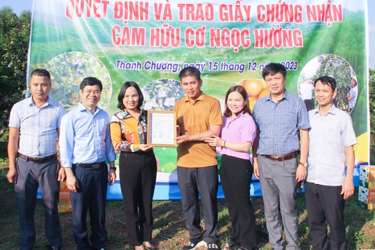 Sản phẩm cam Thanh Chương được chứng nhận đạt tiêu chuẩn hữu cơ