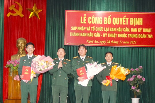 Trung đoàn 764 Bộ Chỉ huy Quân sự tỉnh công bố quyết định sáp nhập và tổ chức lại ban Hậu cần, ban Kỹ thuật
