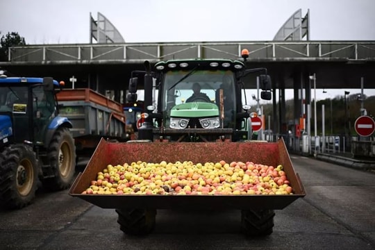 Nông dân biểu tình dùng máy kéo chặn tòa nhà Nghị viện châu Âu ở Brussels - Bỉ