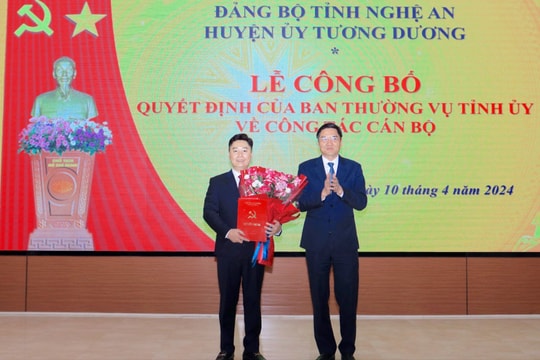 Ban Thường vụ Tỉnh ủy Nghệ An điều động, phân công, chỉ định Bí thư Tỉnh đoàn giữ chức Bí thư Huyện ủy Tương Dương