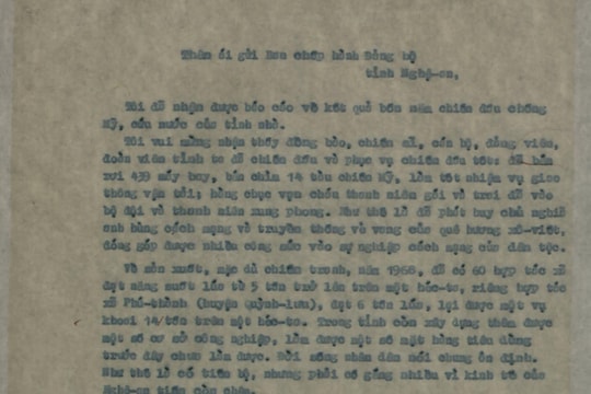 Thư Chủ tịch Hồ Chí Minh gửi Ban Chấp hành Đảng bộ tỉnh Nghệ An năm 1969