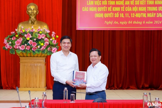 Ban Kinh tế Trung ương làm việc với Thường trực Tỉnh ủy Nghệ An