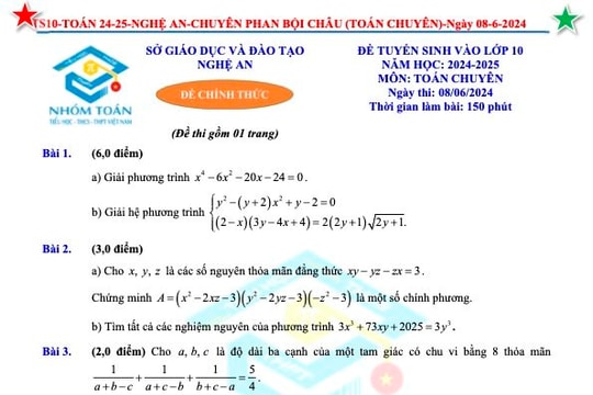 Đề thi và gợi ý đáp án môn Toán chuyên vào lớp 10 trường THPT chuyên Phan Bội Châu