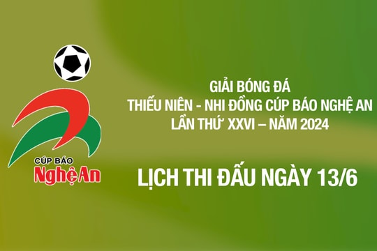 Lịch thi đấu chung kết Giải Bóng đá Thiếu niên - Nhi đồng Cúp Báo Nghệ An ngày 13/6
