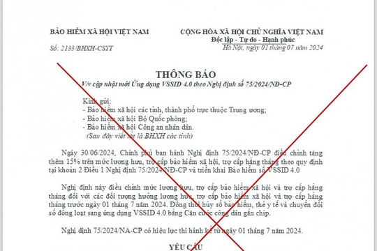 Cảnh báo việc giả mạo văn bản của BHXH Việt Nam yêu cầu cập nhật mới ứng dụng VSSID