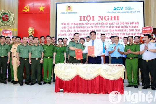 Công an Nghệ An và Tổng công ty Cảng hàng không Việt Nam ký kết quy chế phối hợp đảm bảo an ninh, an toàn hàng không