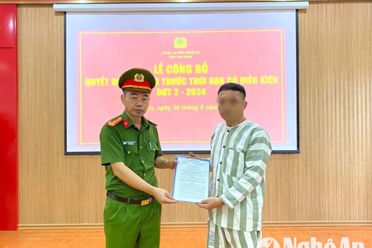 Một phạm nhân ở Nghệ An được tha tù trước thời hạn có điều kiện