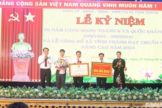 Xã Vĩnh Thành (Yên Thành) đón nhận xã đạt chuẩn Nông thôn mới nâng cao