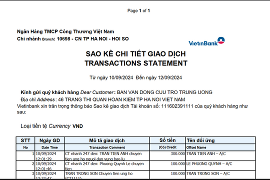 Link tải file sao kê MTTQ Việt Nam tại ngân hàng Vietinbank