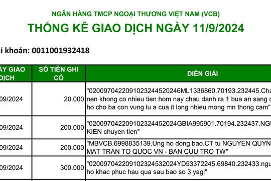 Link tải sao kê của MTTQ Việt Nam ngân hàng Vietcombank ngày 11/9/2024