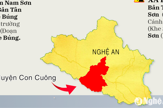 Bản đồ cảnh báo các điểm sạt lở đất, lũ quét, ngập úng ở Con Cuông (Nghệ An)