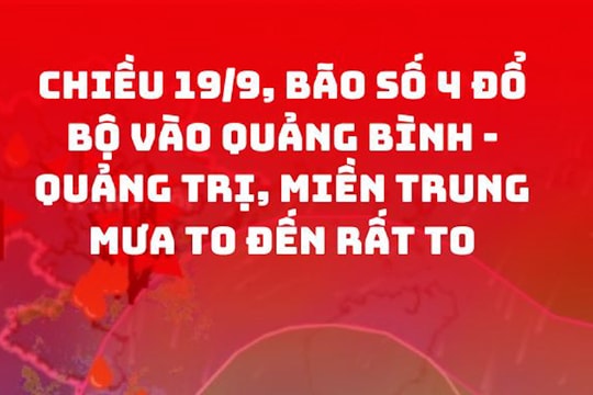 Chiều 19/9, bão số 4 đổ bộ vào Quảng Bình - Quảng Trị, miền Trung mưa to đến rất to