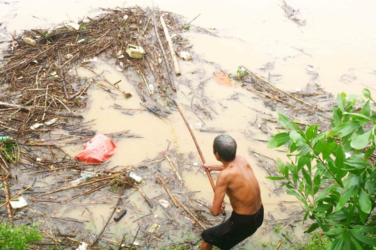 Bất chấp cảnh báo lũ dâng, người dân đổ ra sông Lam vớt củi