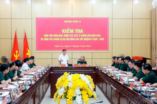 Đảng ủy Quân khu 4 kiểm tra công tác Đảng, chính trị tại Đảng ủy Quân sự tỉnh Nghệ An