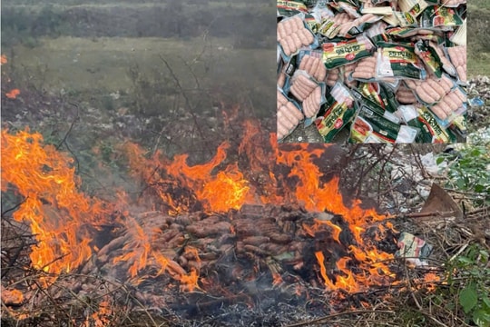 Tiêu hủy gần 250kg lạp xưởng không có nguồn gốc xuất xứ