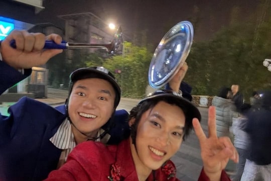 Sao Việt 'đi bão': Quyền Linh đội nồi, Bùi Công Nam gõ nắp xoong ăn mừng