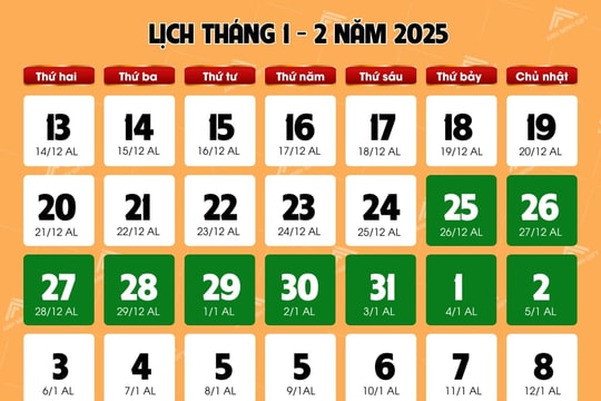 Lịch nghỉ Tết Nguyên đán 2025 của nhân viên, công nhân, người lao động